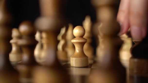 Potongan putih dan hitam di papan catur. Papan catur diatur selama permainan — Stok Video