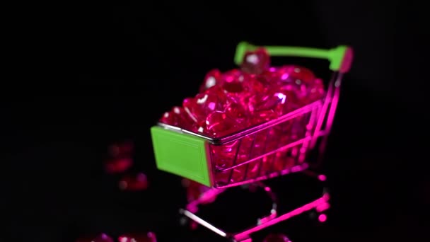 Cuore Rosso Forma Nel Carrello Della Spesa Piccolo Carrello Supermercato — Video Stock