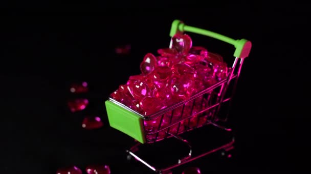 Coeur Rouge Forme Dans Panier Petit Chariot Supermarché Plein Cœurs — Video