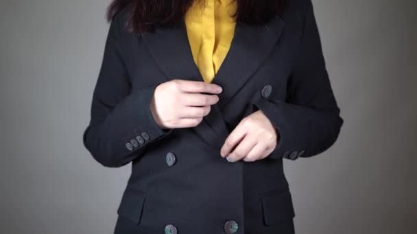 Front View Body Part Young Female Yellow Blouse Black Jacket — Stock Video