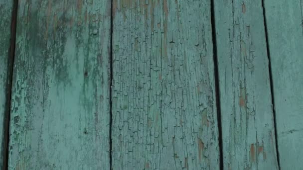 木质表面有皱巴巴的油漆 旧木材表面的纹理背景 外墙残破的绿松石漆 — 图库视频影像