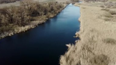 Kırsal kesimde sakin bir nehir. Yukarıdan, doğadaki bir bahar ormanının yanında sakin suyu olan inanılmaz bir nehir. Ağaçların arasından akan dar, dolambaçlı bir nehir..