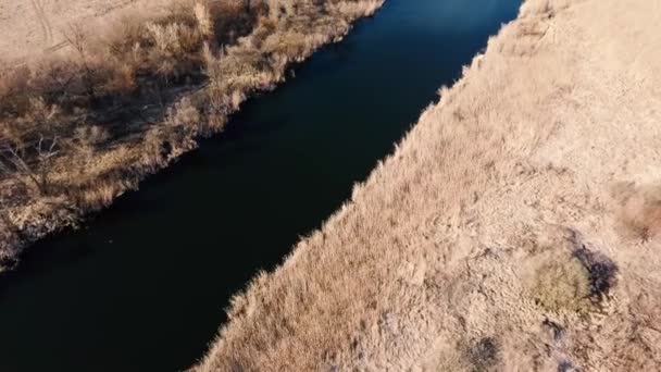 Csendes Folyó Vidéken Fentről Egy Csodálatos Folyó Nyugodt Vízzel Mellett — Stock videók