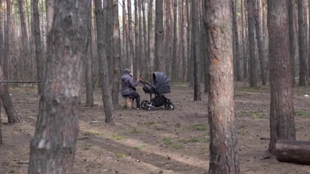Nonna Seduta Con Suo Nipote Nipote Nella Foresta Donna Anziana — Video Stock