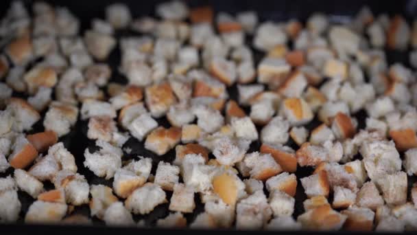 Κράκερ Παξιμάδια Φτιαγμένα Από Σπιτικό Λευκό Ψωμί Ψήνονται Στο Φούρνο — Αρχείο Βίντεο