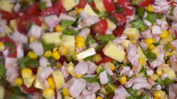 Délicieuse Salade Comme Fond Vue Dessus Salade Légumes Fromage Poulet — Video