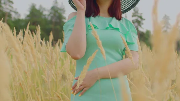 Close Body Part Woman Ears Wheat Unrecognizable Person Standing Wheat — Stock Photo, Image