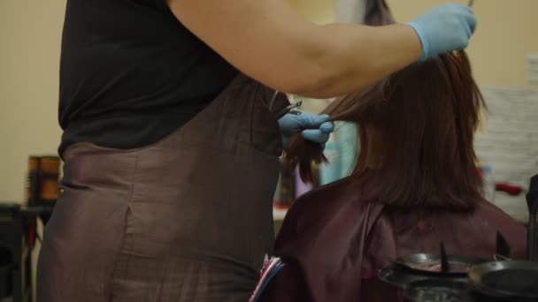 Personne Méconnaissable Teint Les Cheveux Jeune Femme Dans Salon Coiffeur — Video