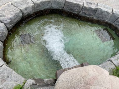 Park 'taki dekoratif gölet. Su küçük gölete akıyor..