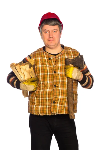 Carpenter in helmet — Stock Photo, Image