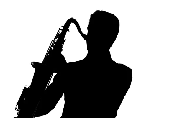 Saxofon hráč silueta — Stock fotografie