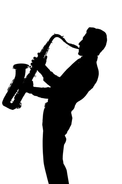 Sílhueta de jogador saxofone — Fotografia de Stock