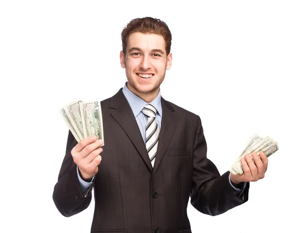 Lucky man with money — Stock Photo, Image