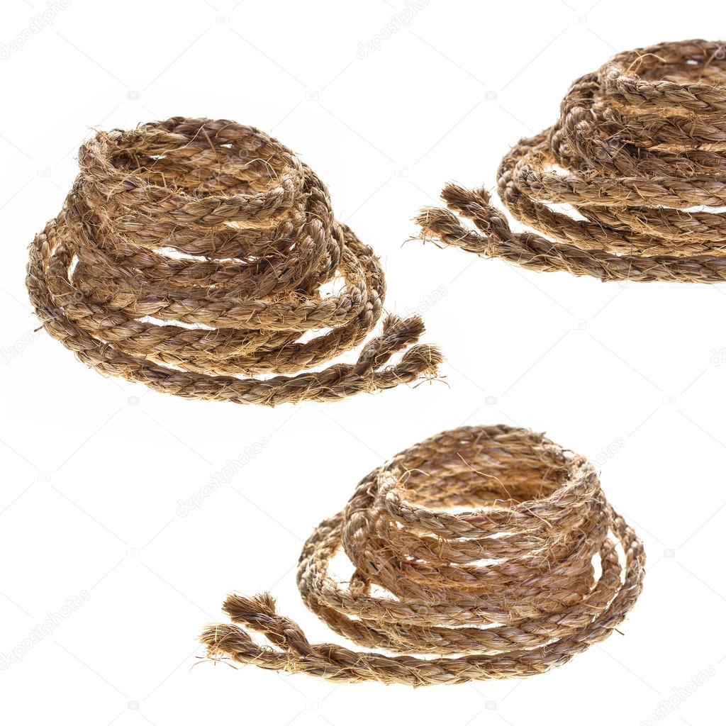 Set of rolled rope isolated