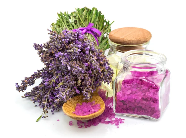 Lavendel, olja, arom salt — Stockfoto
