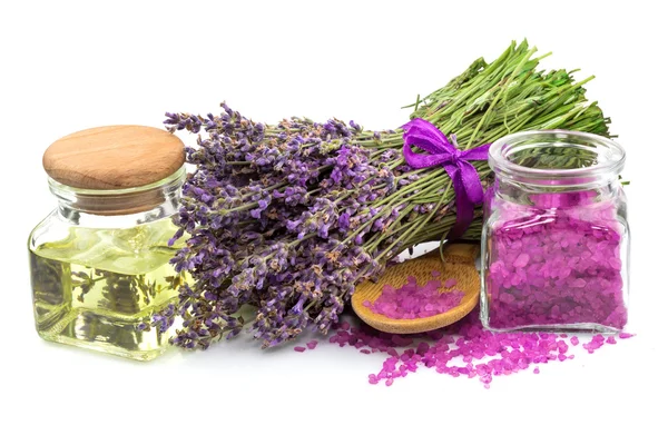 Lavendel, olja, arom salt — Stockfoto