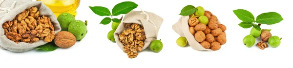 Green and purified walnuts — Stock Photo, Image
