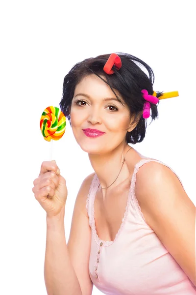 Pretty woman with lollipop — Stock Photo, Image