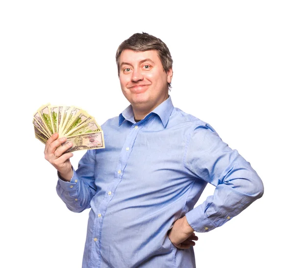Усміхнений чоловік з грошима — стокове фото