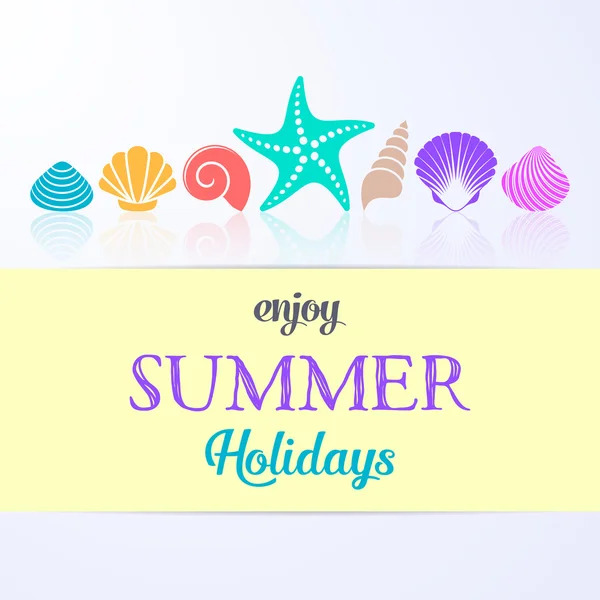 Cartão de férias de verão com conchas do mar — Vetor de Stock