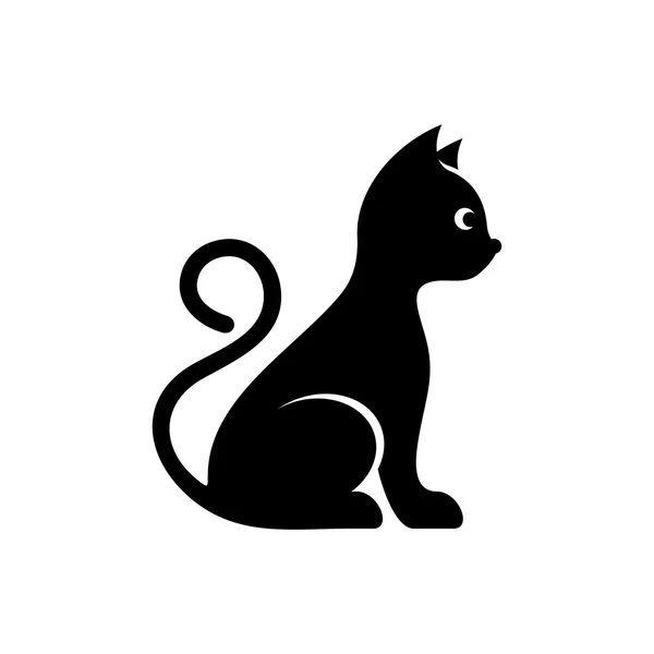 Lindo vector negro gato icono — Vector de stock