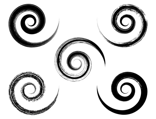 Vetor espiral coleção pinceladas pretas — Vetor de Stock