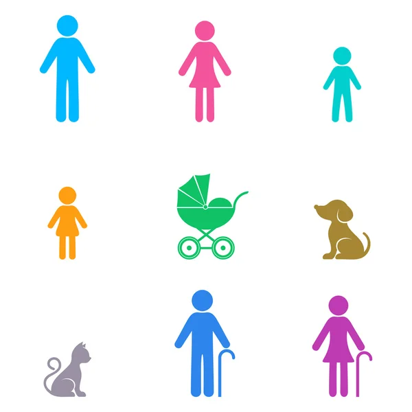 Colorful vector simple family icons — Stock Vector