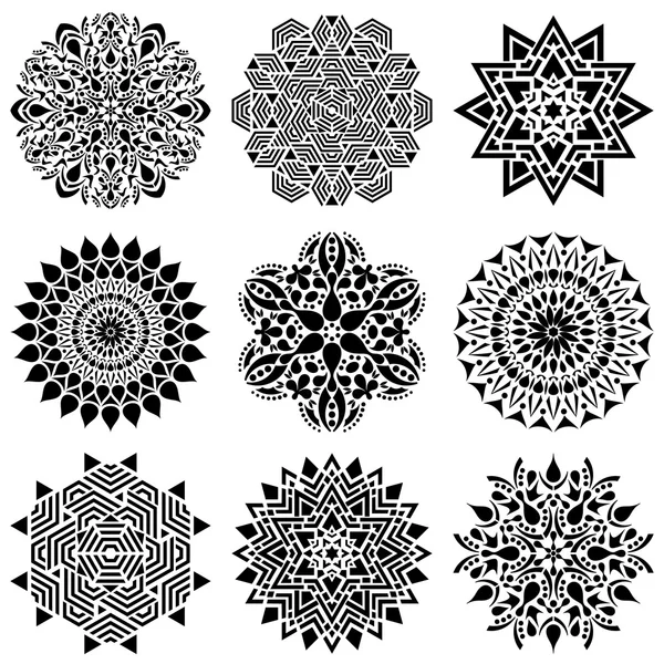 黒幾何学的抽象曼荼羅コレクション — ストックベクタ