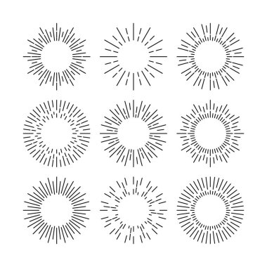 İnce çizgi siyah vektör güneş patlaması tasarım elementleri