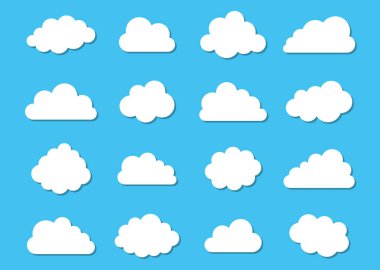Mavi üzerine beyaz vektör bulut simgeleri koleksiyonu