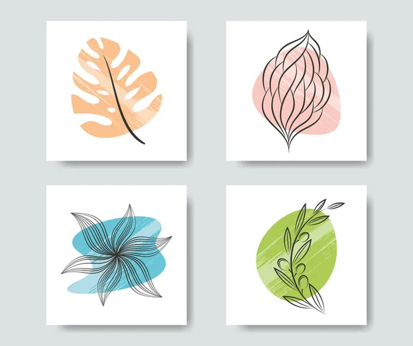 Trendy botanische design elementen vierkante kaart set — Stockvector