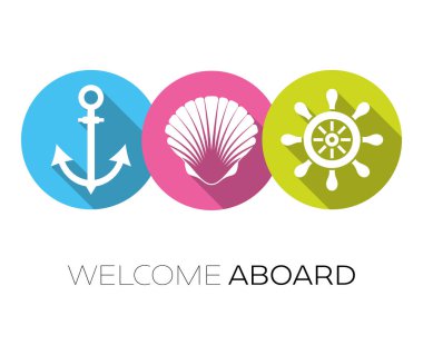 Deniz simgeleriyle birlikte gemiye hoş geldiniz.