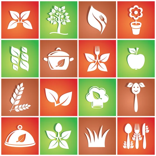 Iconos vegetarianos — Vector de stock