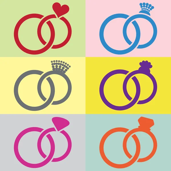 Iconos de anillos de boda — Vector de stock