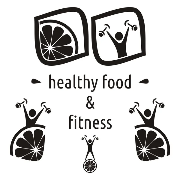 Comida saludable y símbolos de fitness — Vector de stock