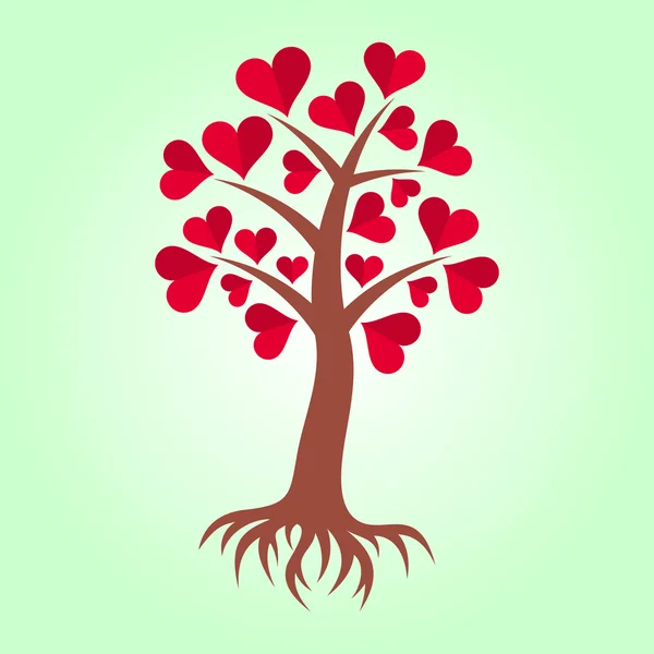 Árbol con corazones y raíces — Archivo Imágenes Vectoriales