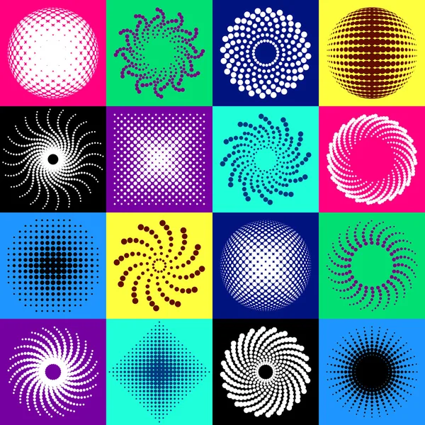 Colorful halftone design elements — Stock Vector