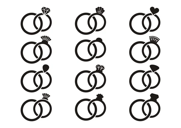 Black vector wedding rings icons — Stock Vector