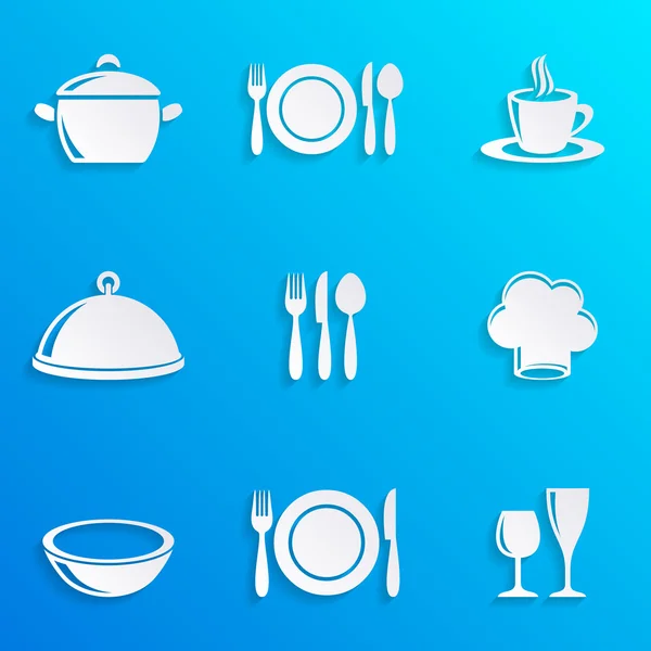 Cocina y cocina menú de restaurante iconos — Vector de stock