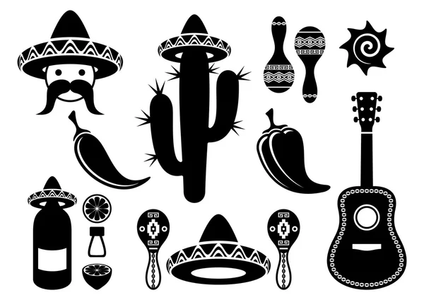 Mexikó silhouette ikonok — Stock Vector