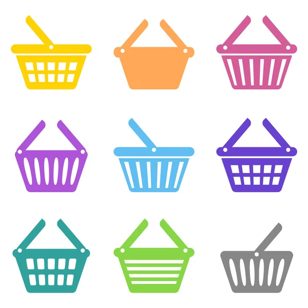 Colorido vector cesta de la compra iconos — Vector de stock