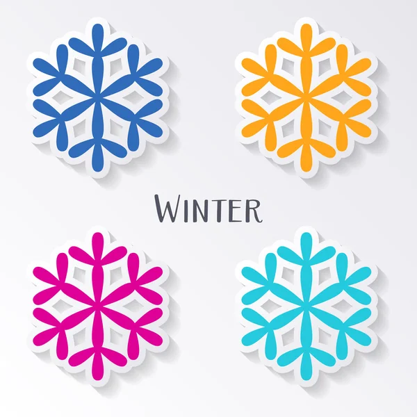 Étiquettes vectorielles colorées de flocon de neige — Image vectorielle