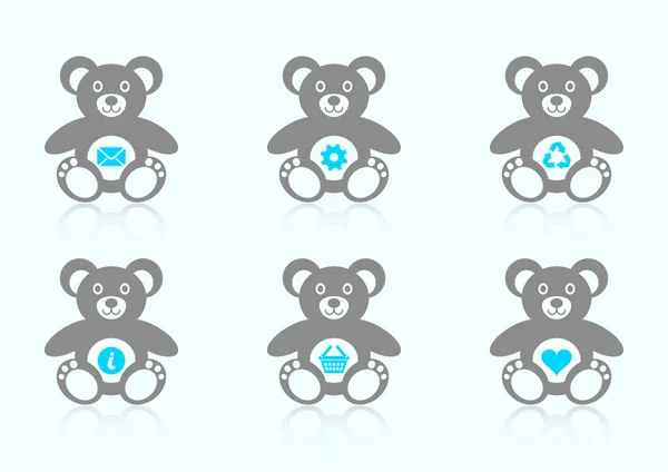 Teddy bear pictogrammen met website-pictogrammen — Stockvector