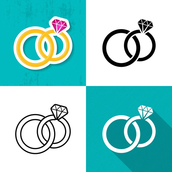 Vector wedding rings icons — Stock Vector