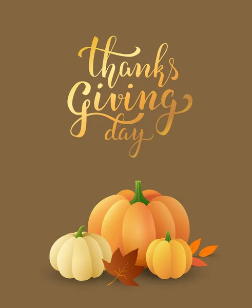 Carte Voeux Jour Thanksgiving Dessin Bannière Avec Lettrage Manuscrit Doré — Image vectorielle