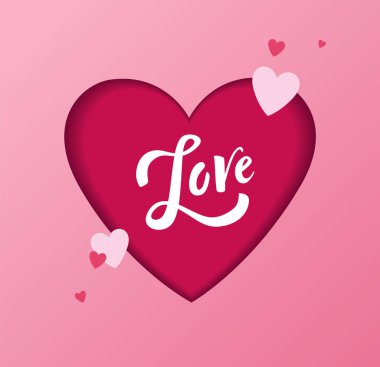 El yazısıyla çizilmiş tebrik kartı tasarımına bayılırım. Pembe arka planda kırmızı kalple yazılmış güzel harfler. Valentine için kaligrafik tasarım. - Vektör