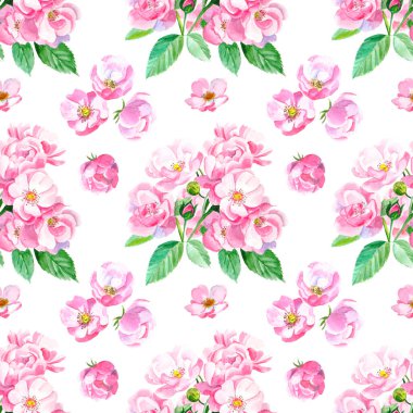 Seamless pattern design with small pink flowers. Floral illustration for textile, fabric or wallpaper