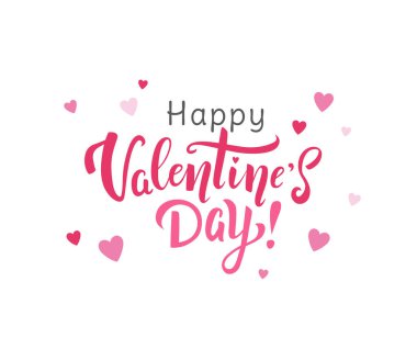 Sevgililer Günü 'nüz kutlu olsun. Beyaz arka planda şirin kalpler olan el yazması pembe harfler. - Vektör illüstrasyonu