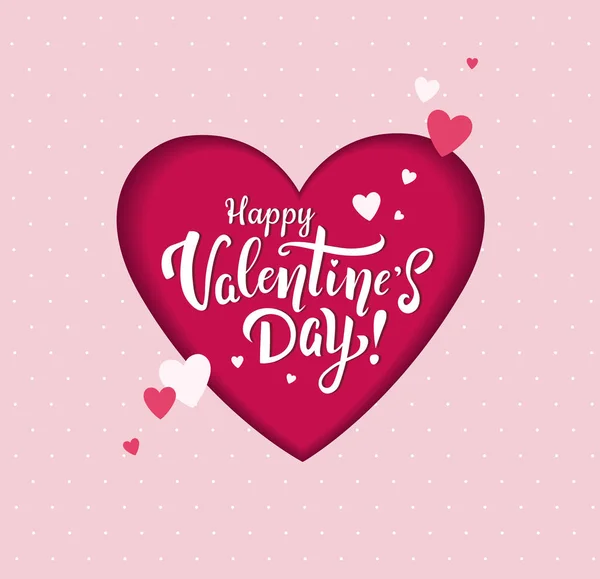 Boldog Valentin Napot Rózsaszín Üdvözlőlapot Gyönyörű Betűkkel Szívekkel Kézzel Rajzolt — Stock Vector