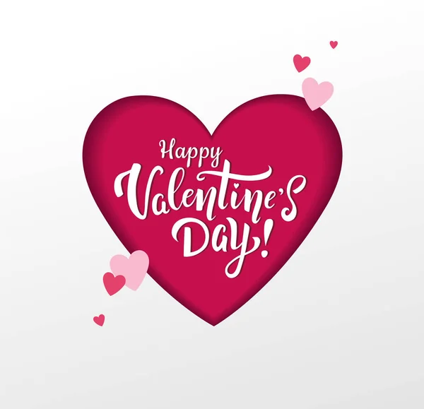 Cartão Dia Dos Namorados Com Corações Cor Rosa Letras Manuscritas —  Vetores de Stock